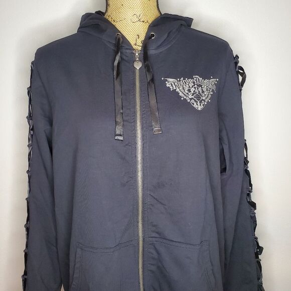 Vintage Harley Davidson Bling and Lace up Sleeve Hoodie Size 1W - Picture 2 of 13